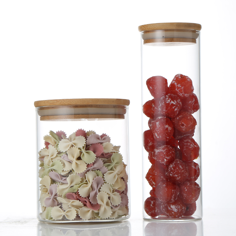 Hot Sell Borosilicate Glass Storage Jars Set Candy With Airtight Bamboo Lids