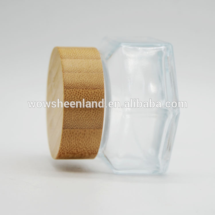Hot Sell Crystal Hexagon Shape Cream Jar Glass With Bamboo Lids