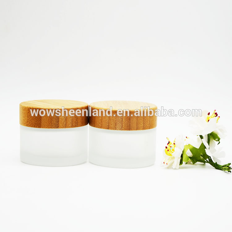 Hot Sell Frosted Flat Cream Jar With Bamboo Cap
