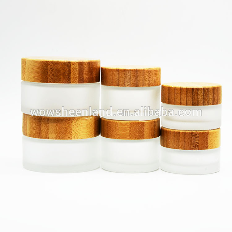 Hot Sell Frosted Flat Cream Jar With Bamboo Cap