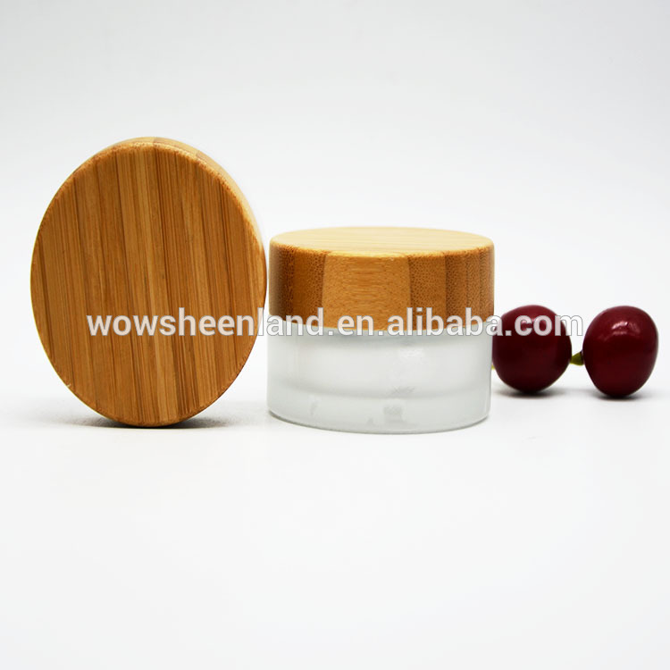 Hot Sell Frosted Flat Cream Jar With Bamboo Cap