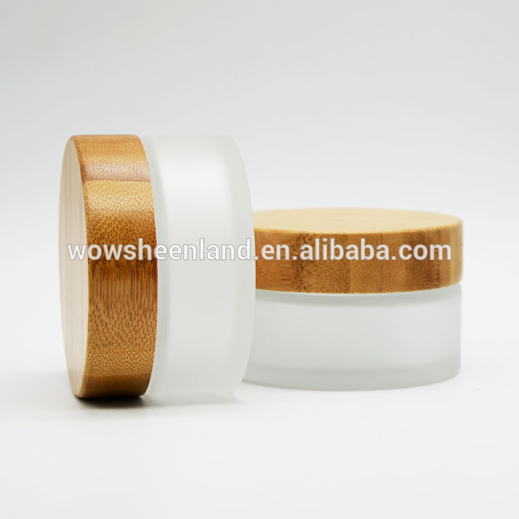 Hot Sell Frosted Glass Eye Cream Jar With Bamboo Cap In Store