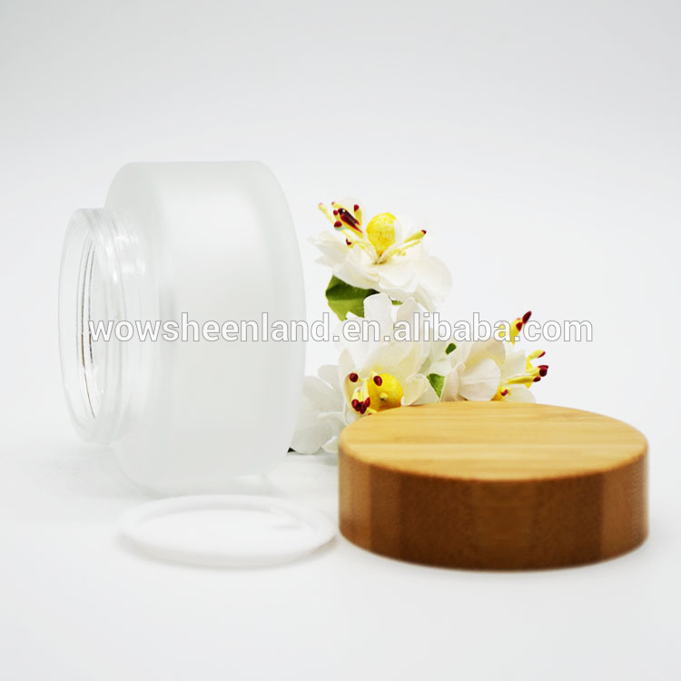 Hot Sell Frosted Glass Jars For Creams And Lotions Set With Bamboo Cap