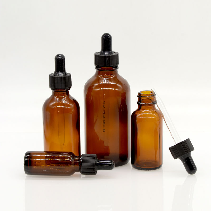 Hot Sell High Quality 1oz 60ml 120ml Amber Blue Boston Round Glass Bottle With Dropper Pipette For Essential Oil Serum Packaging