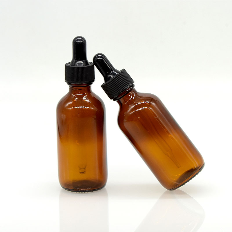 Hot Sell High Quality 1oz 60ml 120ml Amber Blue Boston Round Glass Bottle With Dropper Pipette For Essential Oil Serum Packaging