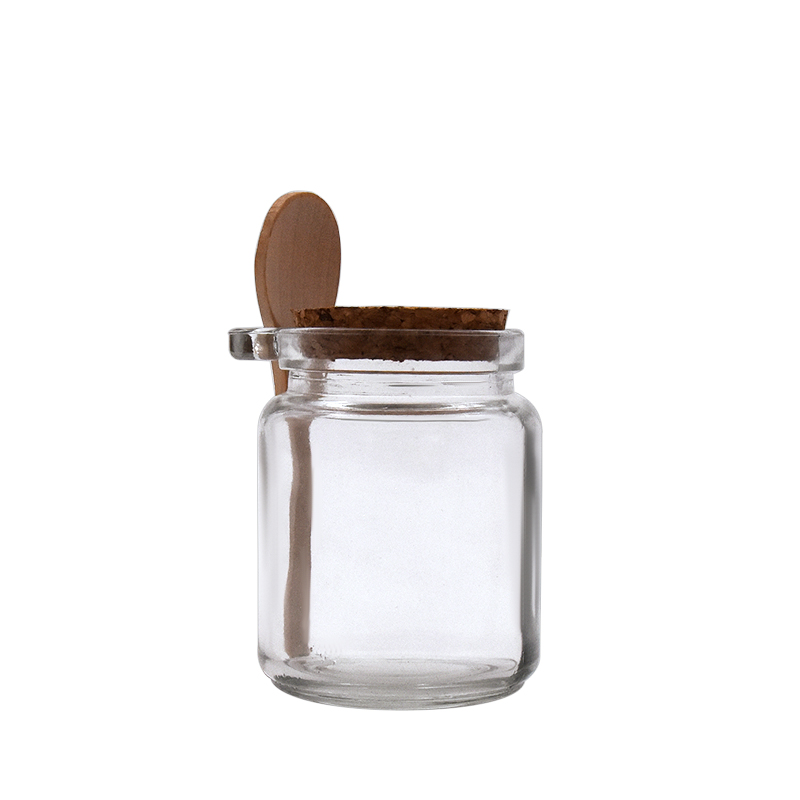 Hot Sell Round 8oz 240ml Glass Spice Jar with Cork Lid,Food Storage Glass Jar with Spoon