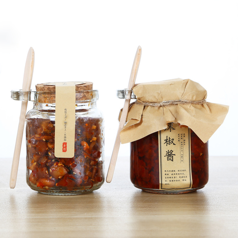 Hot Sell Round 8oz 240ml Glass Spice Jar with Cork Lid,Food Storage Glass Jar with Spoon