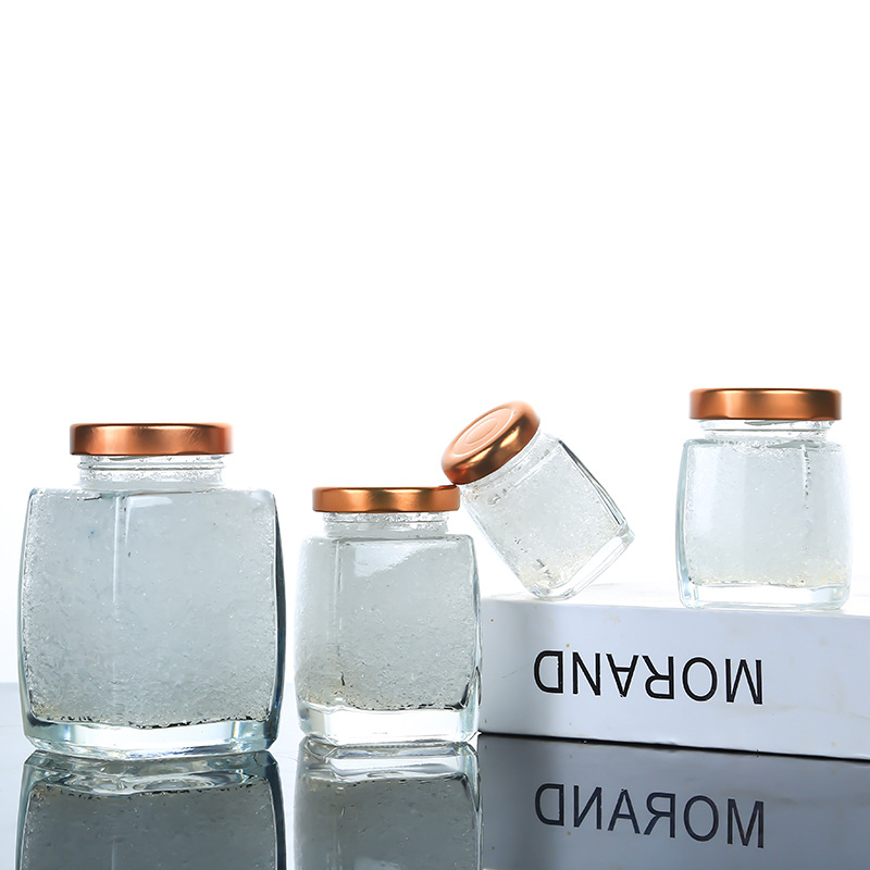 Hot Sell Square Glass Honey Jam caviare Jars&Bottles With Airtight Screw Cap
