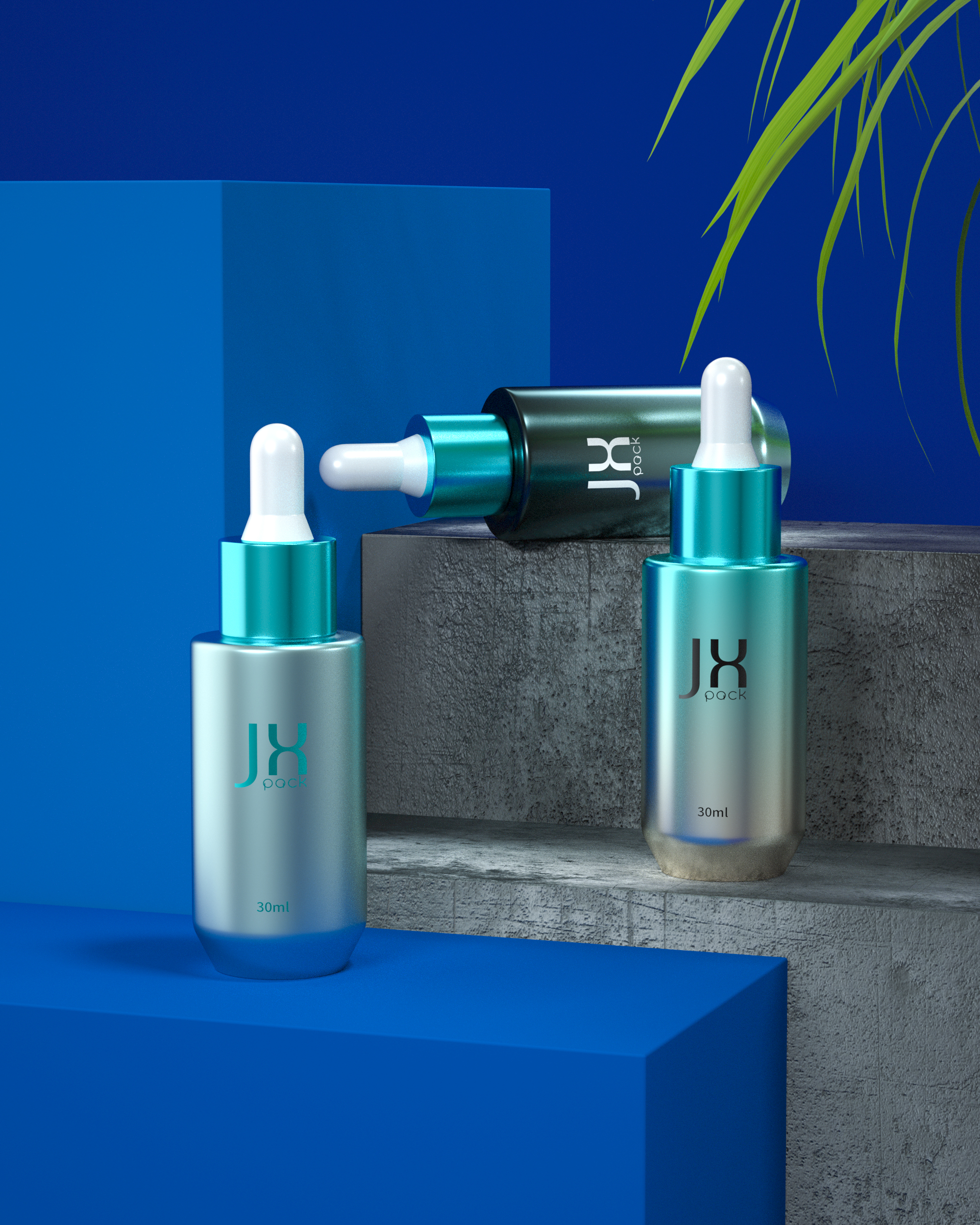 Hot Sell blue dropper bottle15ml 30ml 50ml round flat shoulder Glass Essential Oil cuticle oil dropper empty bottle