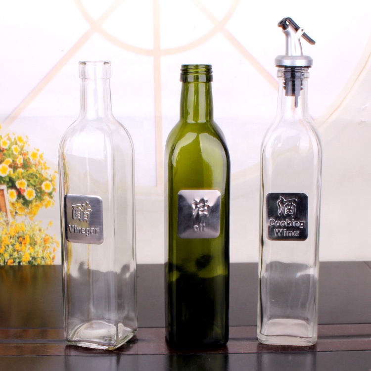 Hot Sell square shape empty 500ml glass vinegar cruet olive oil bottle with dispenser for kitchen