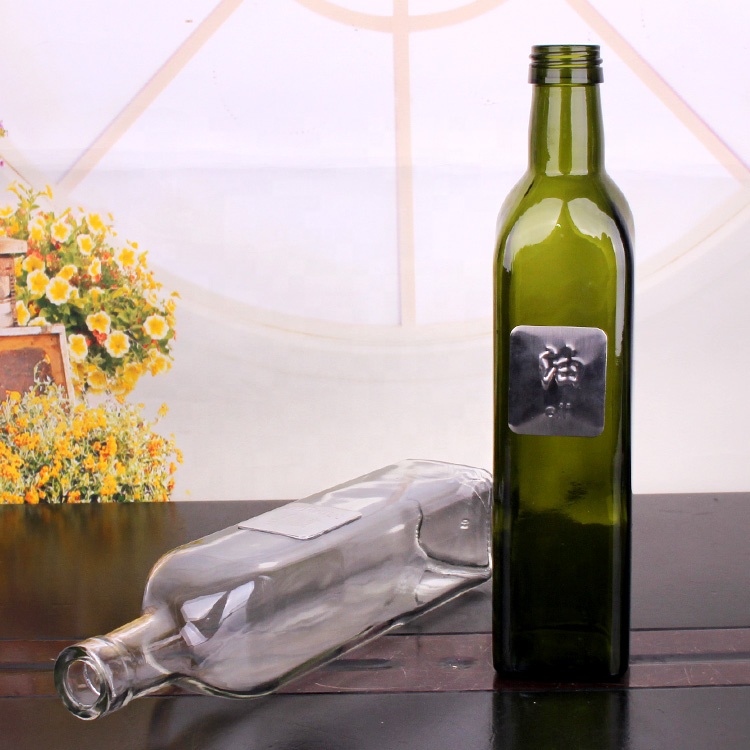 Hot Sell square shape empty 500ml glass vinegar cruet olive oil bottle with dispenser for kitchen