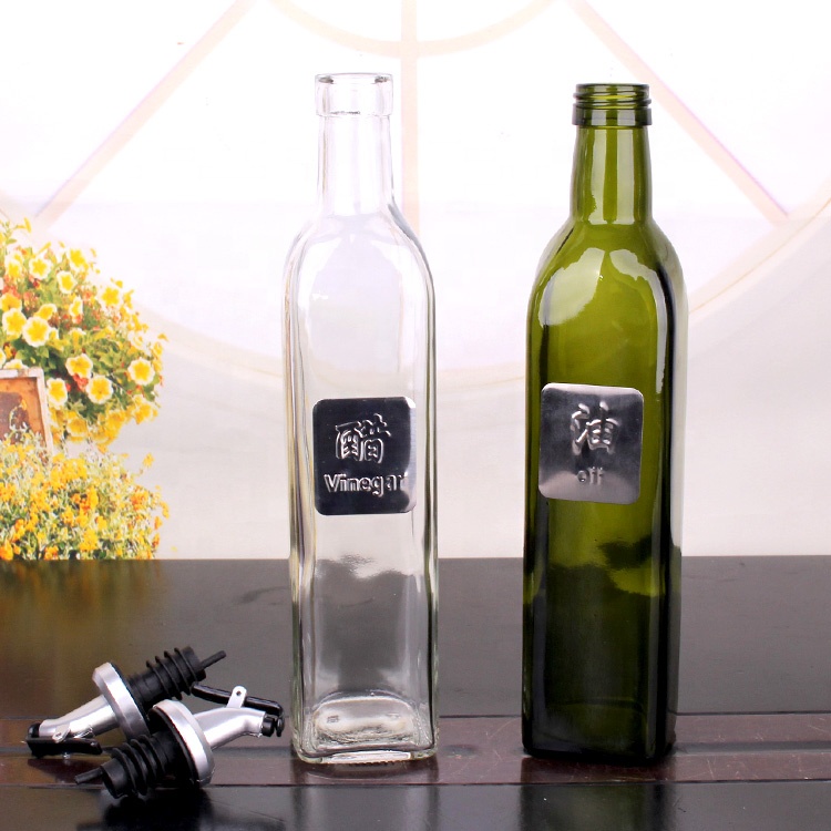 Hot Sell square shape empty 500ml glass vinegar cruet olive oil bottle with dispenser for kitchen