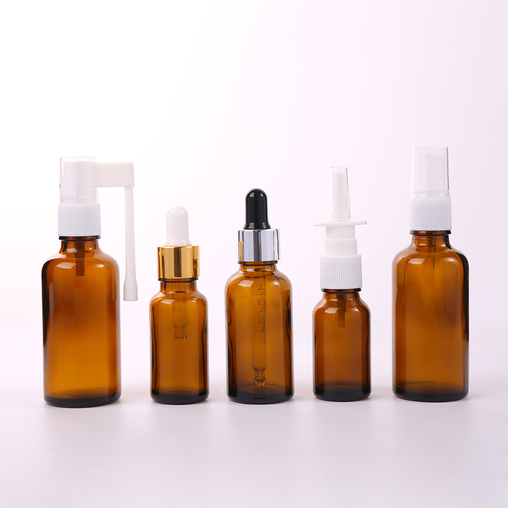 Hot Selling 0.5oz 1oz 2oz 4oz 8oz 16oz 32oz Amber Boston Round Essential Oil Glass Bottle G.P.I Finish