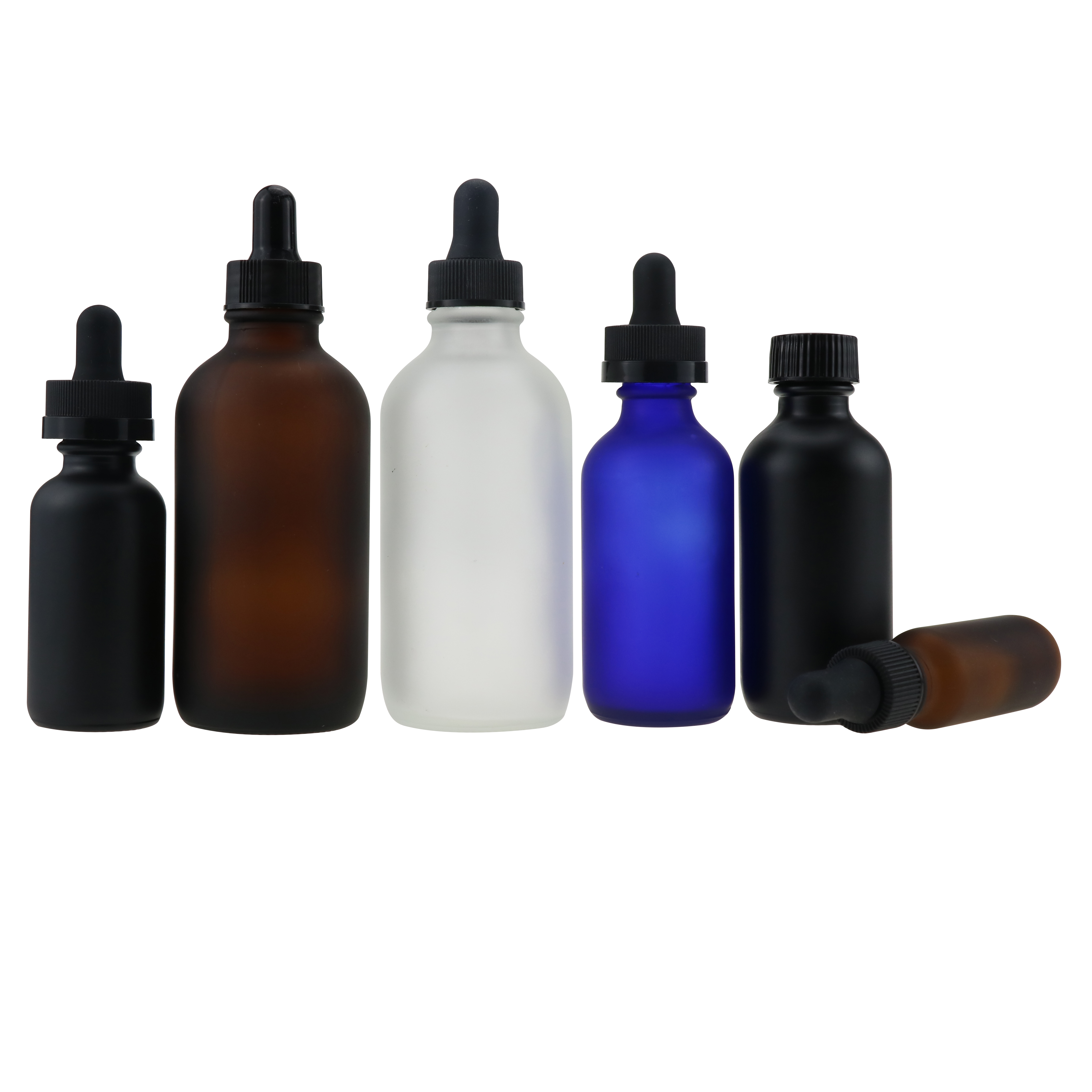 Hot Selling 0.5oz 1oz 2oz 4oz 8oz 16oz 32oz frosted Amber Blue Boston Round Essential Oil Glass Bottle