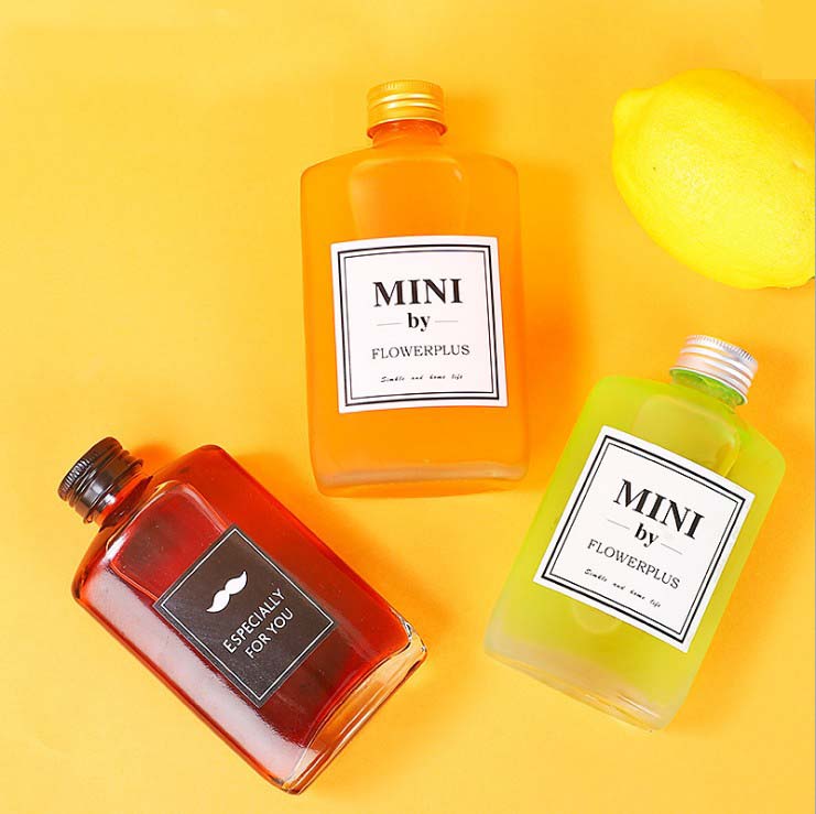 Hot Selling 12oz Glass Beverage Juice Bottle 500ml Small Liquor Fruit Bottle Cold Coffee Glass Package with Lid