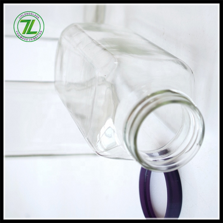 Hot Selling 16 oz 500ml Clear Transpresent French Square Shape Screw Top Cold Pressed Juice Milk Glass Bottle with Plastic Caps