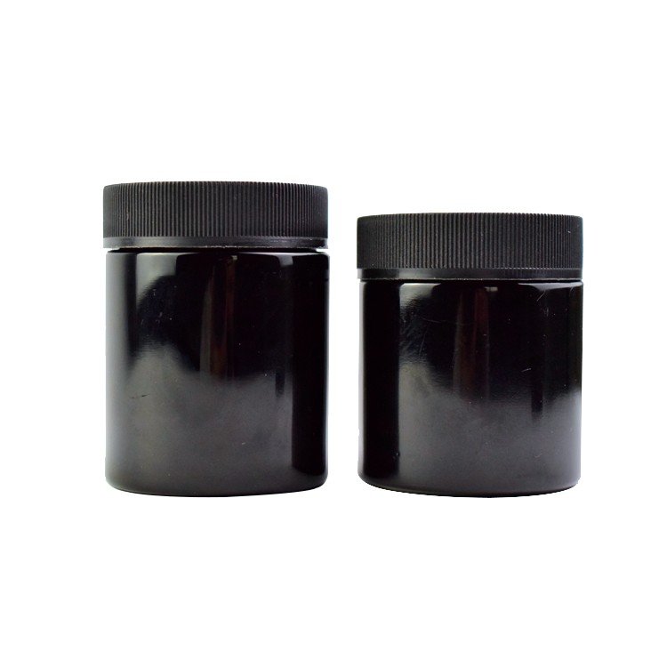 Hot Selling 2 3 4 oz black glass jar with child resistant lid hemp flower uv proof glass jars with lid tarro de cristal