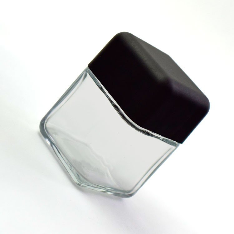 Hot Selling 2 oz square shape glass jar candles container child proof cap hemp flower packaging customized logo
