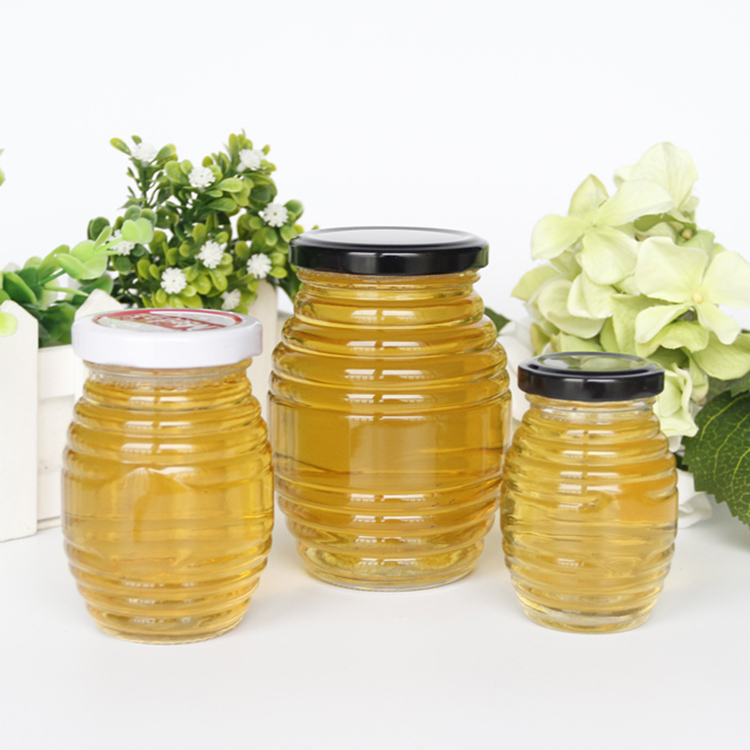 Hot Selling 250ml 350ml Unique Glass Honey Jars In Bulk With Metal Cap