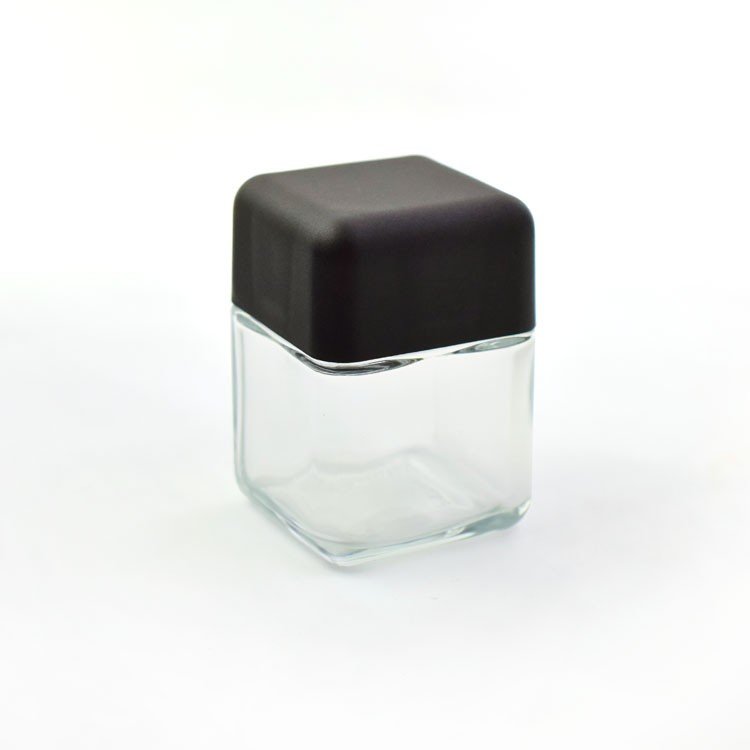 Hot Selling 4 oz square shape transparent glass jar candles container child proof cap hemp flower packaging customized logo