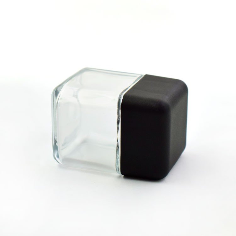 Hot Selling 4 oz square shape transparent glass jar candles container child proof cap hemp flower packaging customized logo