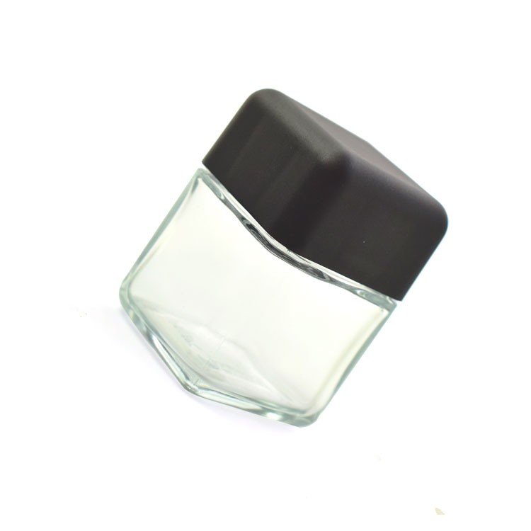 Hot Selling 4 oz square shape transparent glass jar candles container child proof cap hemp flower packaging customized logo