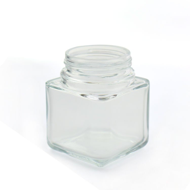 Hot Selling 4 oz square shape transparent glass jar candles container child proof cap hemp flower packaging customized logo