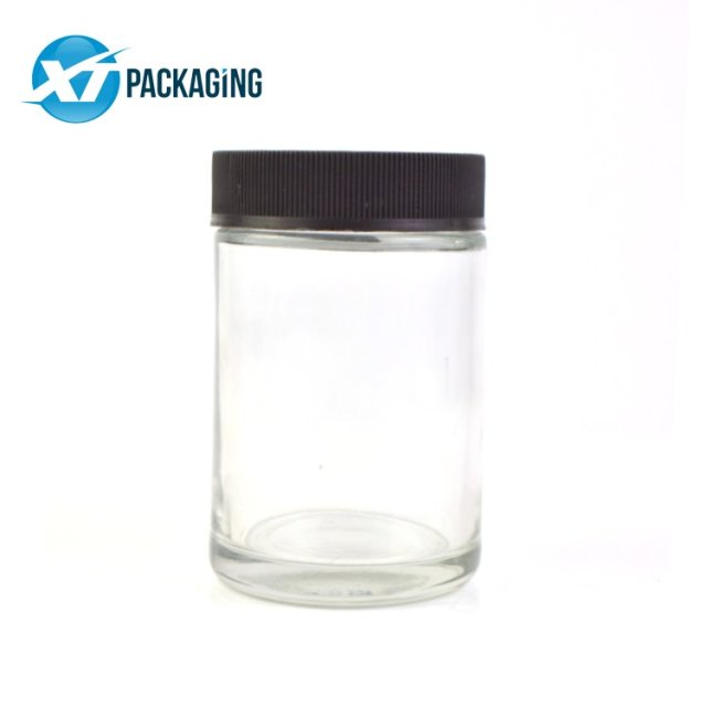 Hot Selling 5 oz transparent glass jar candles container child proof cap hemp flower packaging customized logo OEM