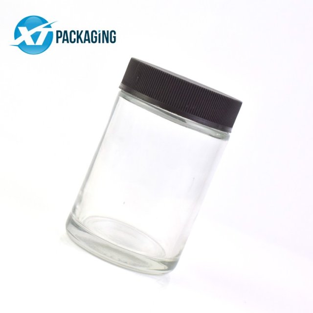 Hot Selling 5 oz transparent glass jar candles container child proof cap hemp flower packaging customized logo OEM