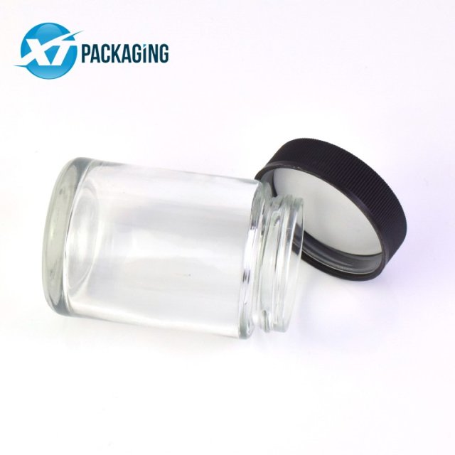 Hot Selling 5 oz transparent glass jar candles container child proof cap hemp flower packaging customized logo OEM