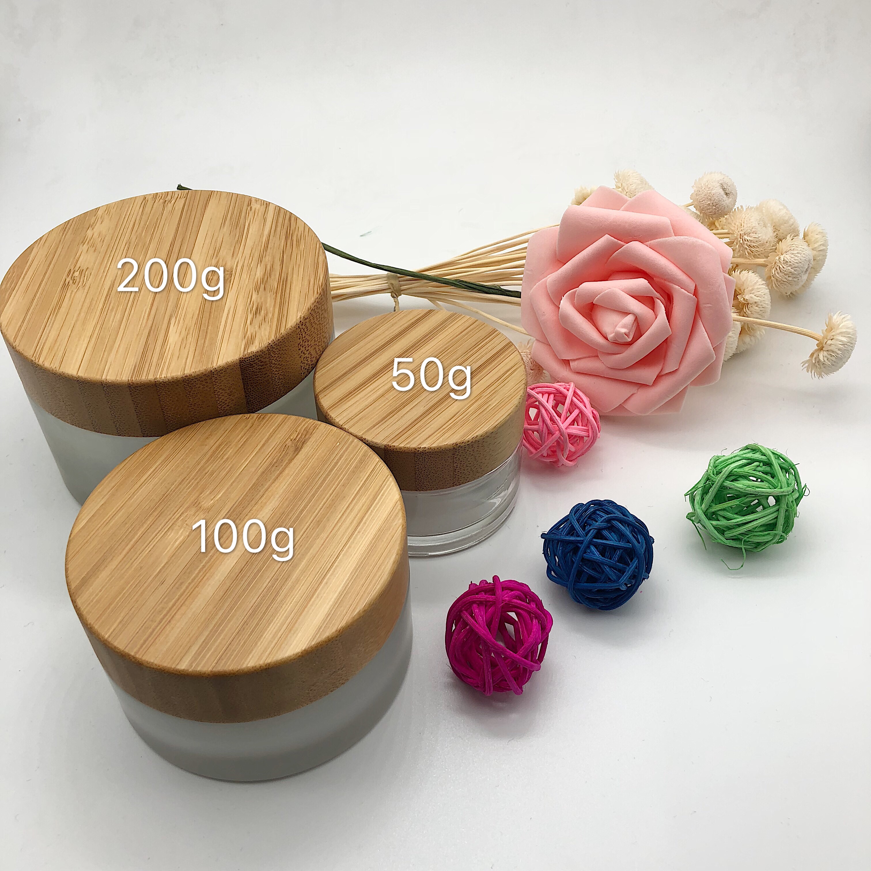 Hot Selling 50g Bamboo Wood Cap Frosted Color Cream Jar