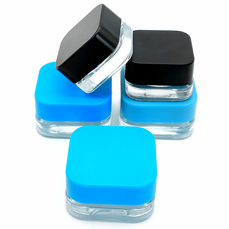 Hot Selling 5ml 9ml Jar Square Qube Glass Jar CR Cap For Extract Concentrate Wax Child Resistance Lid