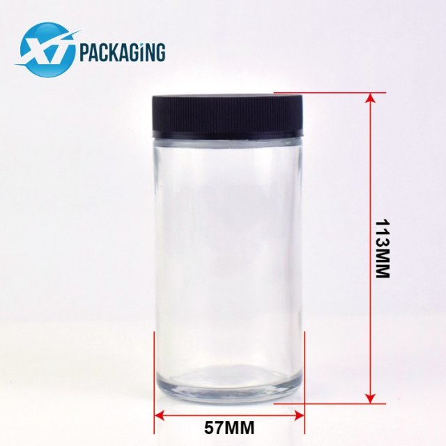 Hot Selling 6 oz transparent glass jar candles container child proof cap hemp flower packaging customized logo