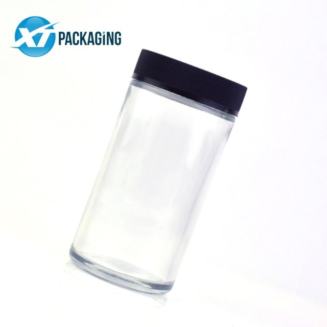Hot Selling 6 oz transparent glass jar candles container child proof cap hemp flower packaging customized logo