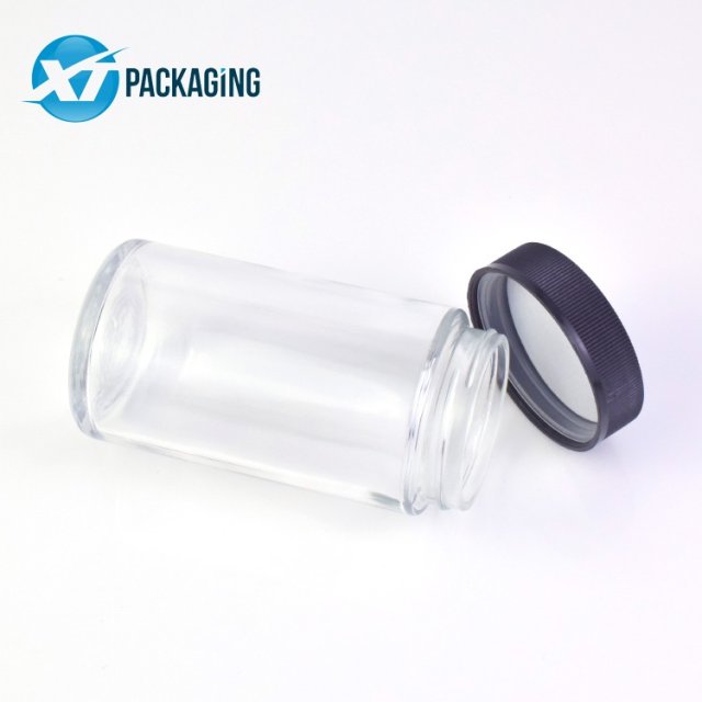 Hot Selling 6 oz transparent glass jar candles container child proof cap hemp flower packaging customized logo
