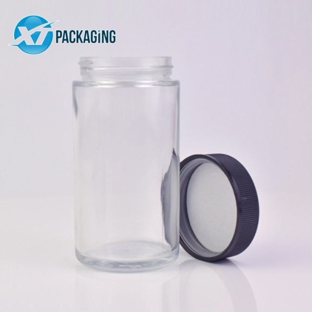 Hot Selling 6 oz transparent glass jar candles container child proof cap hemp flower packaging customized logo
