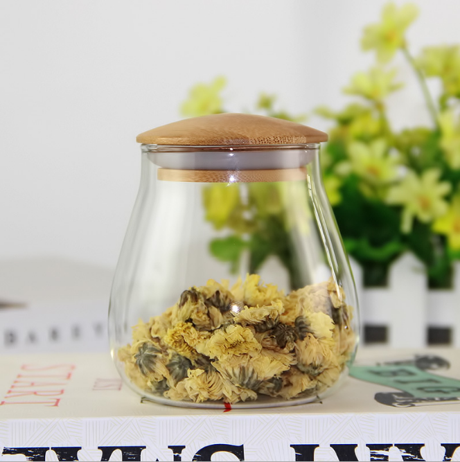 Hot Selling Airtight Child Resistant Glass Candy Storage Jars with Wooden Lid