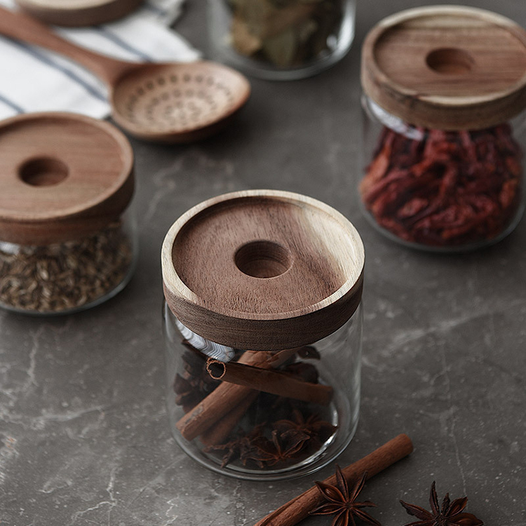 Hot Selling Airtight Container Glass Canister Storage Jars with Wood Lids