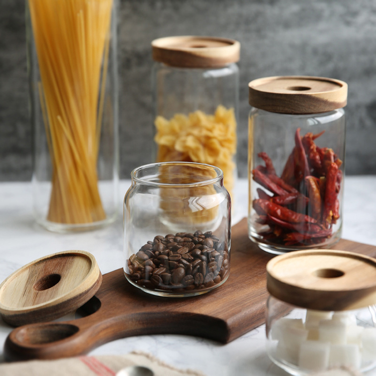 Hot Selling Airtight Container Glass Canister Storage Jars with Wood Lids