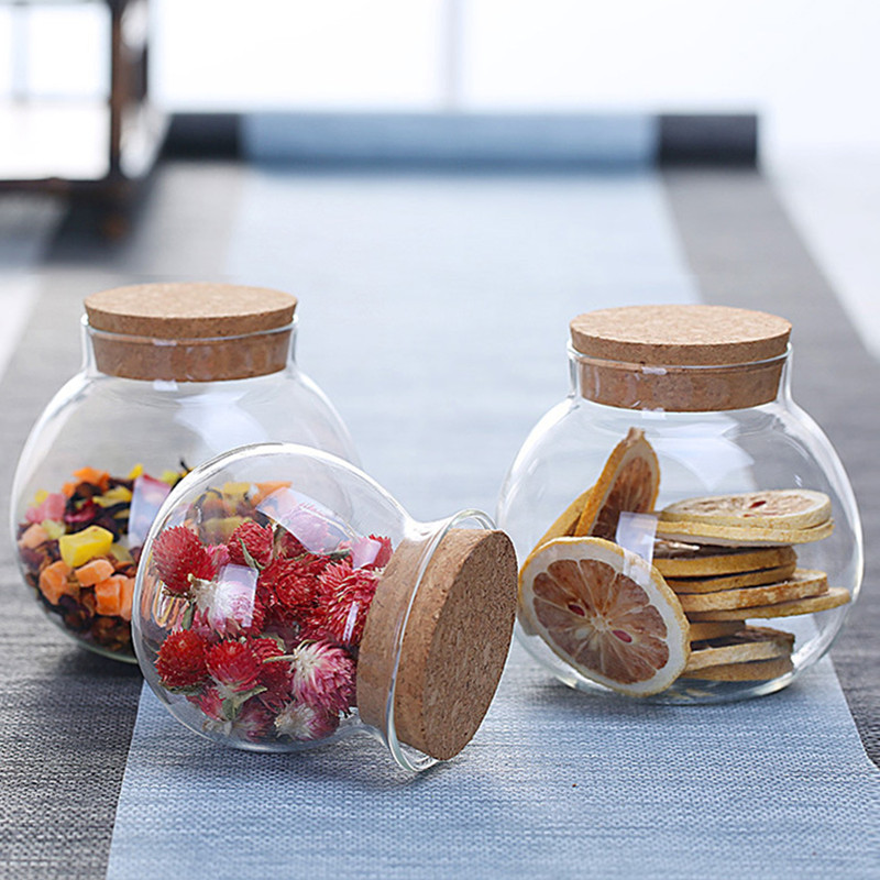 Hot Selling Airtight Container Glass Food Honey Cookie Storage Jar Glas Jar with Cork Lids / Glass Jar