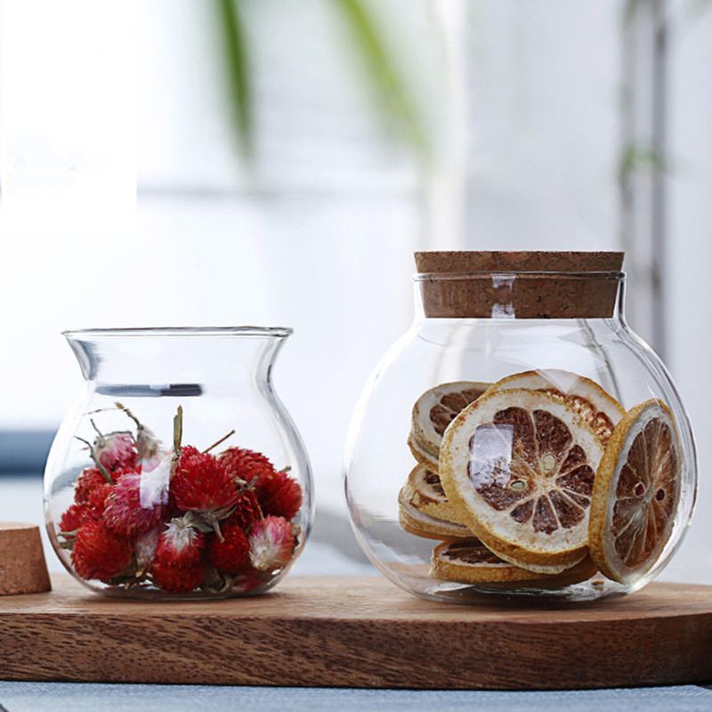 Hot Selling Airtight Container Glass Food Honey Cookie Storage Jar Glas Jar with Cork Lids / Glass Jar