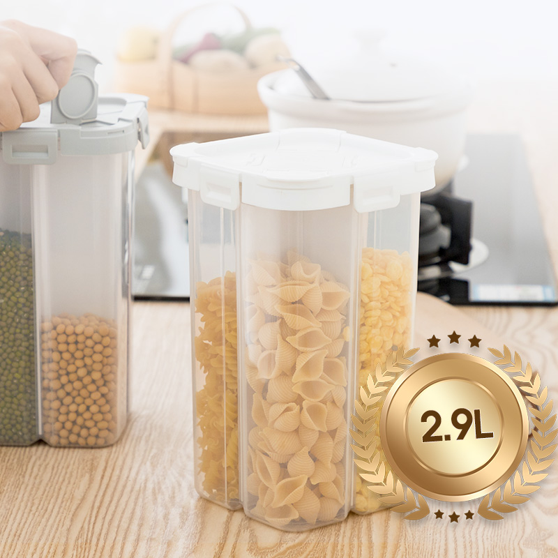 Hot Selling Airtight Container Large Jar Kitchen Storage Jars Plastic Cereal Storage Jars Canisters With Built-in Partition