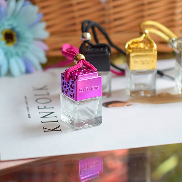 Hot Selling Car Air Freshener 8ML Empty Square Shape Car Hanging Perfume Bottles Glass Diffuser Bottle for Essential Oils