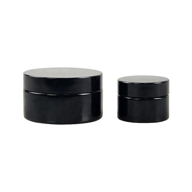 Hot Selling  Empty Round Dark Violet Glass Jar With Black Cap