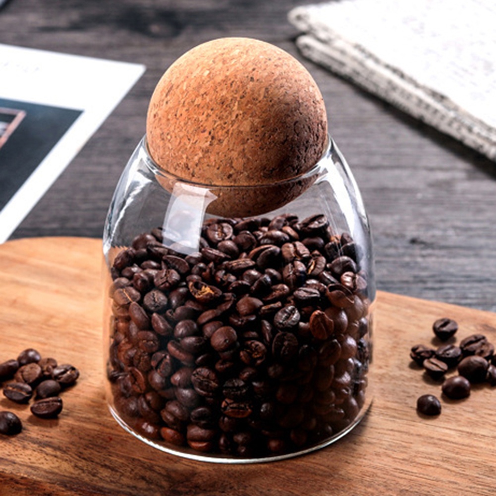 Hot Selling Handmade Borosilicate Glass Canister Food Storage Jars with Wood Lid Cork Ball Stopper