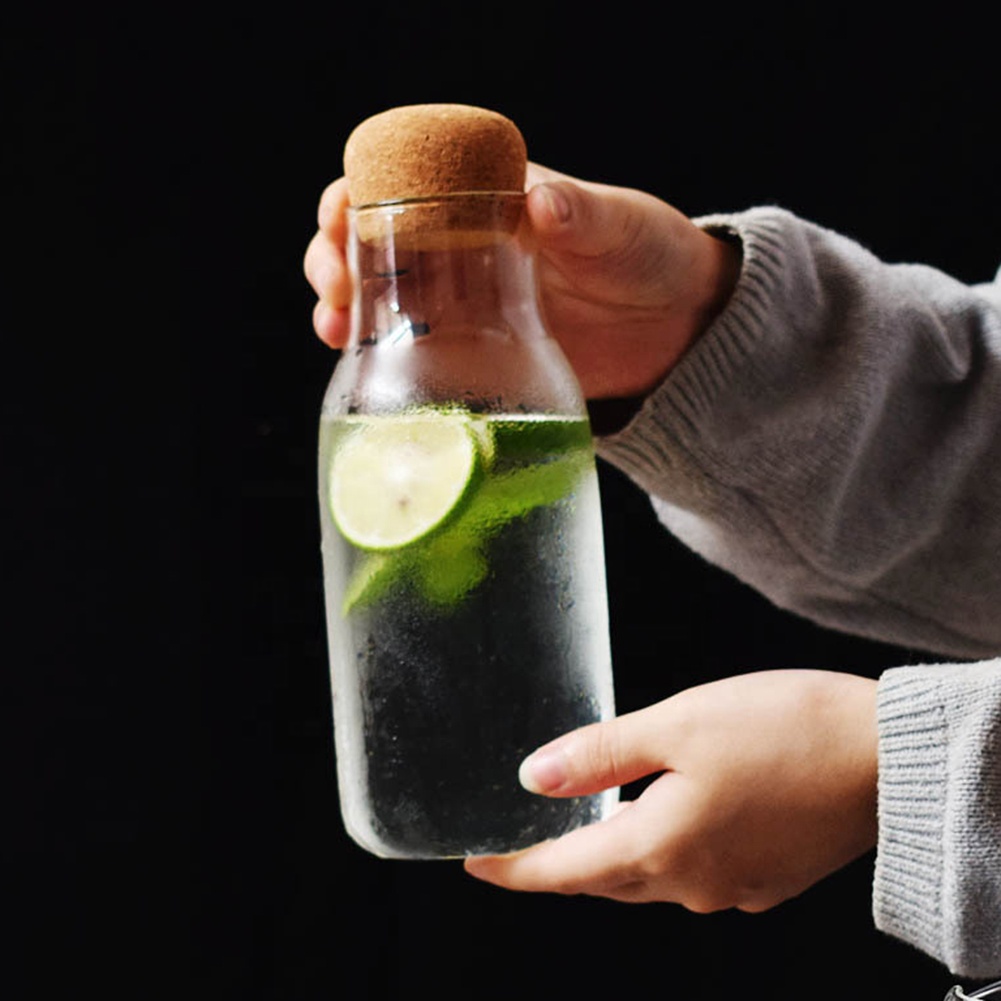 Hot Selling Handmade Borosilicate Glass Canister Food Storage Jars with Wood Lid Cork Ball Stopper