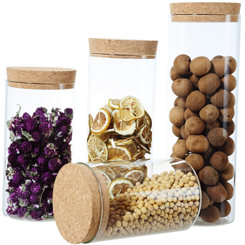 Hot Selling High Borosilicate  Airtight Glass Food  Container   Cookie Storage Jar Glas  Jar with Cork Lids / Gl