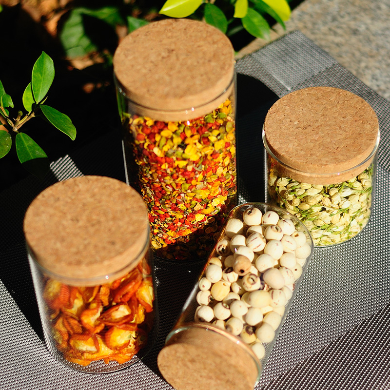 Hot Selling High Borosilicate Airtight Glass Food Container Cookie Storage Jar Glas Jar with Cork Lids / Gl
