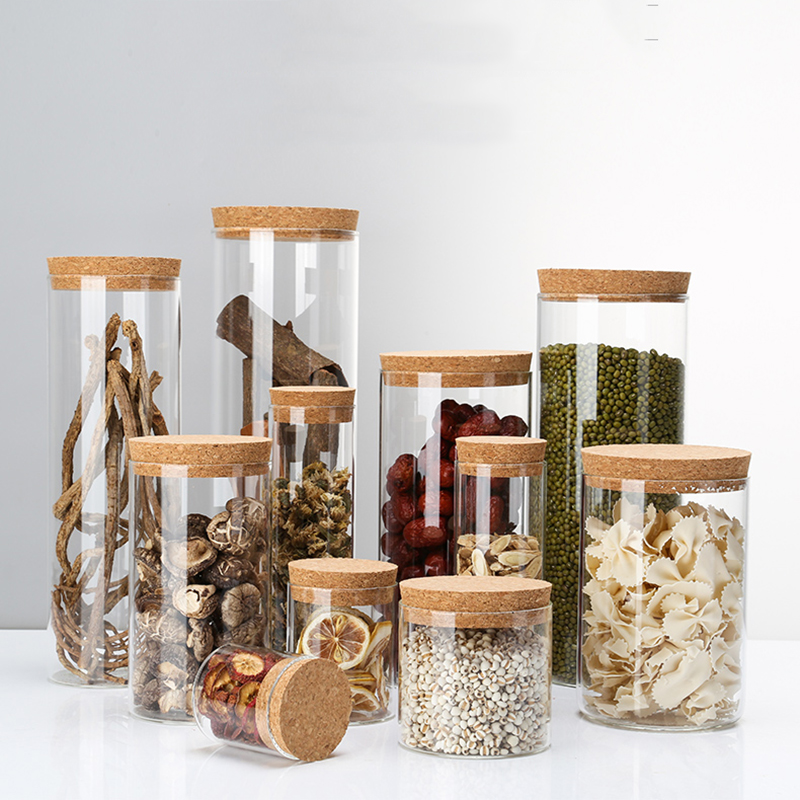 Hot Selling High Borosilicate Airtight Glass Food Container Cookie Storage Jar Glas Jar with Cork Lids / Gl