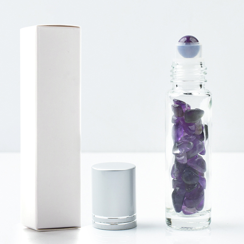 Hot Selling Items Clear Glass Assorted Natural Crystal Gemstone Roller Bottles For Essential Oil